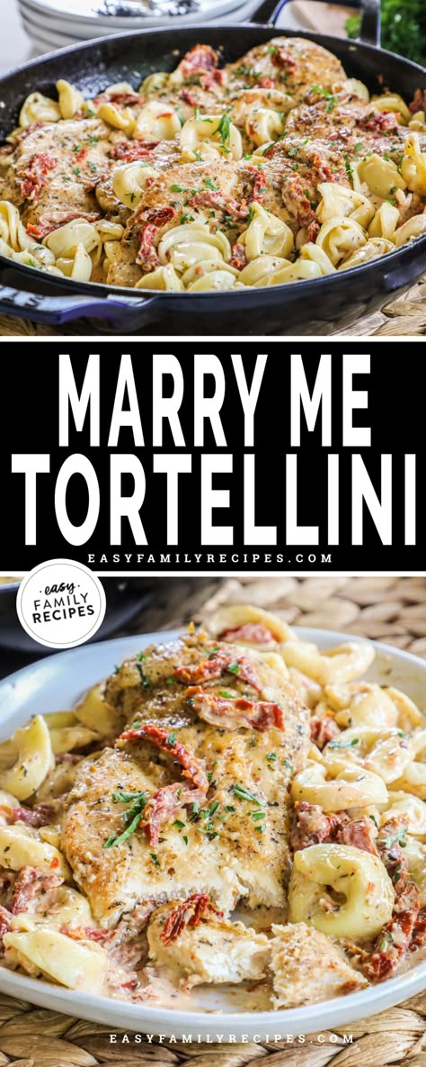 Chicken Tortolini Recipe, Merry Me Tortellini, Marry Me Chicken And Tortellini, Sundried Tomato Tortellini, Tortellini Recipes Easy, Chicken Tortellini Recipes, Marry Me Chicken Tortellini, Cheese Tortellini Recipes, Pan Fried Chicken Breast