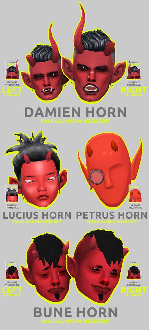 Horns Pack - Valhallansim Mesh Edit | gerbithats on Patreon Sims 4 Horns Accessories, Ts4 Horns Cc, Sims 4 Cc Mythical, Sims 4 Cc Horns, Sims 4 Horror Cc, Hair Horns, Vroid Studio, Sims 4 Cc Hair, Cc Sims4