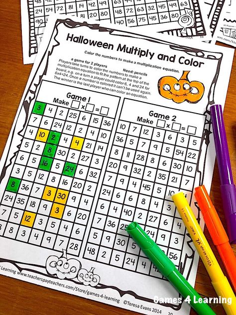 Halloween Math Third Grade, Halloween Math Projects, Third Grade Halloween, Third Grade Math Games, Fun Halloween Math, 4th Grade Math Games, Halloween Multiplication, Halloween Math Games, Classroom Party Games