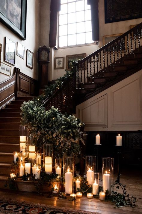 Country House Wedding Venues, Deco Floral, Grand Staircase, Christmas Wedding, Decoration Table, 인테리어 디자인, Christmas Home, Winter Wedding, Country House