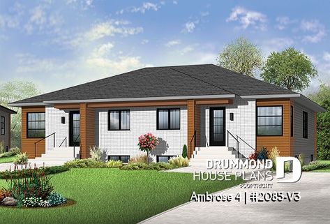 Duplex Floor Plans, Drummond House Plans, Duplex Plans, Duplex Design, Duplex House Plans, Duplex House Design, Small House Design Plans, Base Model, Traditional Exterior