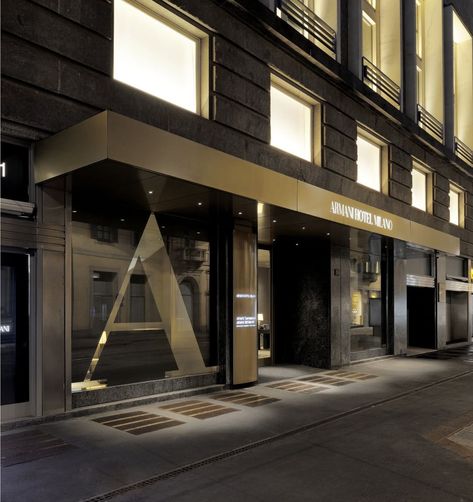 Florence Hotels, Milan Hotel, Armani Hotel, Italy Hotels, Facade Lighting, Cheap Hotels, Milan Design Week, Architecture Exterior, Facade Design