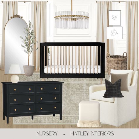 Nursery With Bay Window, Black White Neutral Nursery, Charcoal Crib Nursery, Black Gender Neutral Nursery, Contemporary Modern Nursery, Modern Black Nursery, Black Crib Nursery Gender Neutral, Light Nursery Ideas, Black White And Beige Nursery