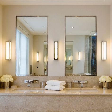 Best Bathroom Lighting, Bathroom Vanity Lights, Best Bathroom Vanities, Bathroom Redesign, Bathroom Mirror Lights, Double Vanity Bathroom, Bathroom Sconces, Vanity Lights, Bathroom Style