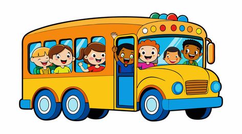 Bus Cartoon Image, Cartoon Train Drawing, School Bus Illustration, School Bus Cartoon, Bus Images, Bus Sekolah, Bus Clipart, School Bus Design, Bus Illustration