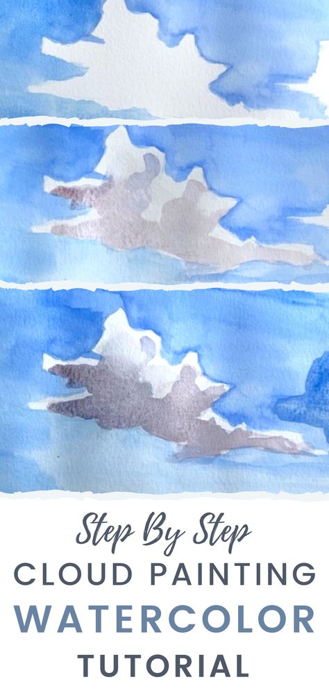 Learn how to paint clouds in watercolor in this step by step tutorial for beginners. This is a great step by step cloud painting tutorial for beginners. Learn more about watercolor and how watercolor works. Watercolor painting for beginners. #watercolor #watercolorpainting #learnaboutwatercolor #cloudpainting #howtopaintclouds Calming Practices, Clouds In Watercolor, Watercolour Practice, How To Paint Clouds, Beginners Watercolor, Watercolor People, Watercolor Painting Tutorial, Color Tutorial, Watercolor Painting For Beginners