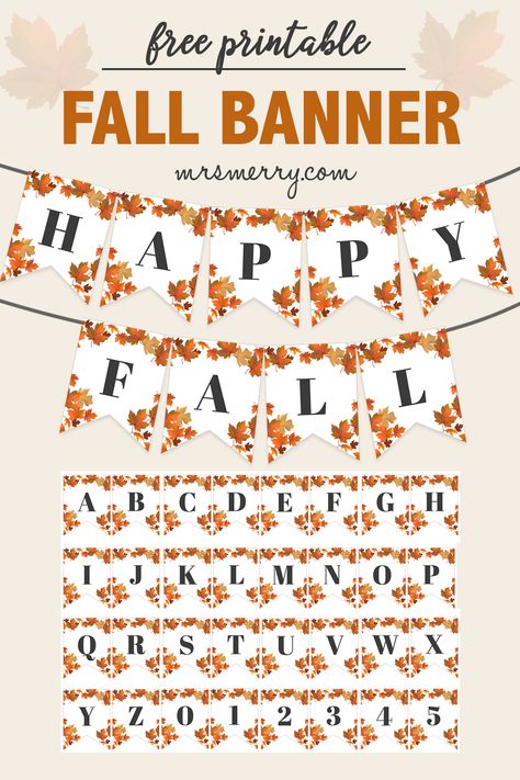 This versatile fall leaves banner is the perfect way to add some of that widely favored fall color to countless party themes at home or in the classroom. Celebrate the fall season, Halloween or Thanksgiving with this free fall leaves banner. Available in all letters, numbers and punctuation. #freebanners #freefallbanners #leafbanner #leavesbanner #thanksgivingbanner #autumnbanner #falldecorations #decorationsforclassroom #homeschooldecor #happyfall Fall Banners Ideas Diy, Fall Banner Printable, Fonts For Business, Printable Fall Leaves, Fall Lettering, Fall Library, Autumn Printables, Thanksgiving Letter, Free Printable Banner Letters