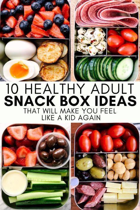 Lunch Box Ideas, Snack Box Ideas, Healthy Portable Snacks, Healthy Lunch Box Ideas, Adult Snacks, Snack Boxes Healthy, Healthy Lunches For Work, Snack Boxes, Meal Prep Snacks