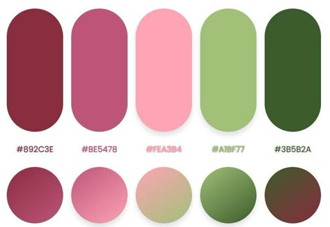 Green To Pink Gradient, Pink Green Color Palette, Pink And Green Gradient, Hex Color Palette, Hex Color, Color Schemes Colour Palettes, Green Palette, Paint Color Palettes, Color Palette Pink