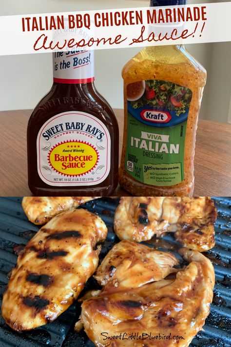 ITALIAN BBQ CHICKEN MARINADE (3-Ingredient Recipe) - aka, Awesome Sauce!! Italian Bbq Chicken, Chicken 3 Ingredients, Italian Bbq, Italian Marinade For Chicken, Chicken Breast Marinade Recipes, Bbq Chicken Marinade, Sweet Baby Rays Bbq Sauce, Italian Dressing Chicken, Chicken Breast Marinade