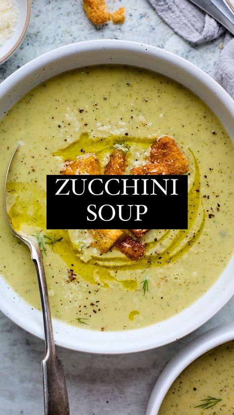 Maria Lichty | Two Peas & Their Pod | ZUCCHINI SOUP💚 Use your garden zucchini to make this creamy zucchini soup. The soup is made with onion, garlic, herbs, zucchini, and white... | Instagram Soup Zucchini, Creamy Zucchini Soup, Pastina Soup, Zucchini Soup Recipes, Garden Zucchini, Creamy Zucchini, Freezing Zucchini, Dinner Vegetarian, Recipe Soup