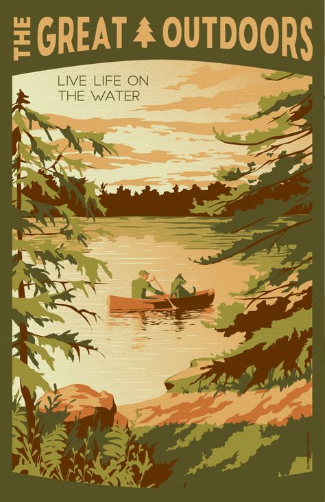 Great Outdoors Travel Posters - Lionheart Graphics | Travel Art by Catherine LaPointe Vollmer Camping Vintage, Tourism Poster, Camping Aesthetic, Vintage Art Print, Vintage Book Covers, Retro Travel Poster, Nature Posters, Vintage Camping, National Park Posters