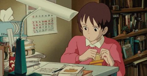 Studio Ghibli Studying Gif, Whisper Of The Heart Gif, Studying Gif, Gif Background, Study Gift, Ghibli Artwork, Event Poster Design, Comic Art Girls, Ghibli Movies