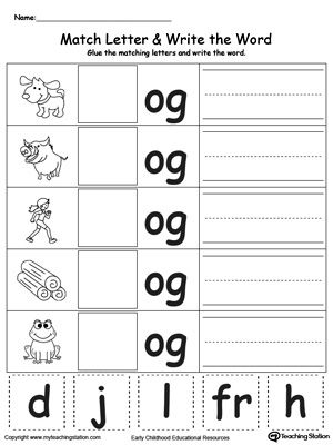 **FREE** OG Word Family Match Letter and Write the Word Worksheet. Topics: Writing, Phonics, Reading, Building Words, and Word Families. Word Families Free, Word Families Printables, Kindergarten Word Families, Color Worksheet, Word Family Activities, Write The Word, Word Family Worksheets, English Worksheets For Kindergarten, Family Worksheet