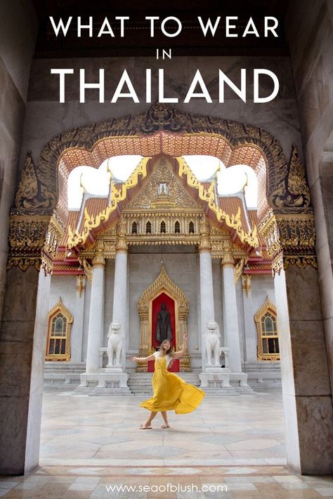 What to Wear in Thailand the Dos and Don'ts You Need to Know.  How to pack for Thailand.  What to wear to temples in Thailand like Wat Arun and the Grand Palace in Bangkok.  #bangkok #thailand #ootd #travel #packinglist #asia #watarun Things To See In Thailand, Southeast Asia Vacation Outfits, Thailand In October, Thailand Vacay Outfits, Celebrity Travel Outfits, Thailand In April, Temples In Thailand, Thailand Nails Bangkok, Bangkok Thailand Aesthetic Outfit