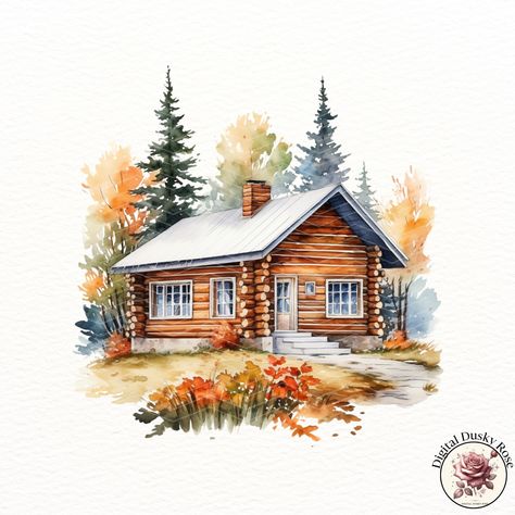 Watercolor Autumn Cabin Log Clipart Fall Wooden Cottage Illustrations for Scrapbooking and Rustic Seasonal Crafts https://digitalduskyrose.etsy.com/listing/1776290283 Capture the serene beauty of fall with our Watercolor Autumn Cabin Log Clipart collection. This set features charming illustrations of cozy wooden cottages nestled in autumn landscapes, perfect for adding a rustic touch to your seasonal projects. Whether you're scrapbooking, journaling, or crafting home decor, these high-resol... Log Clipart, Autumn Cabin, Cottage Illustration, Autumn Landscapes, Cabin Designs, Rustic Log Cabin, Wooden Cottage, Cabin Design, Seasonal Crafts