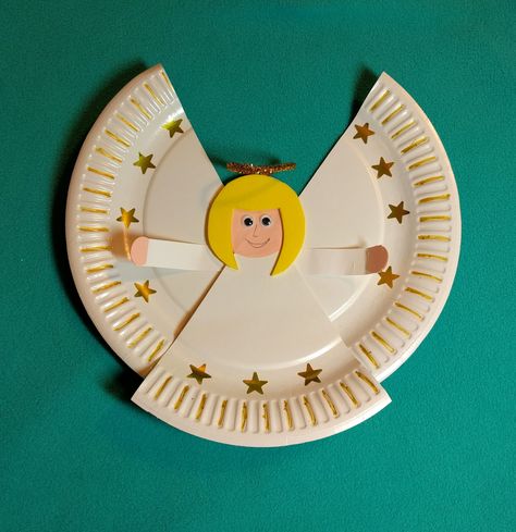 Paper Plate Xmas Crafts, Christmas Paper Plate Crafts For Kids, Paper Plate Nativity Craft, Paper Plate Angel Craft, Paper Plate Christmas Crafts For Kids, Paper Bowl Crafts, Angel Crafts For Preschoolers, Christmas Angel Crafts For Kids, Christmas Paper Plate Crafts