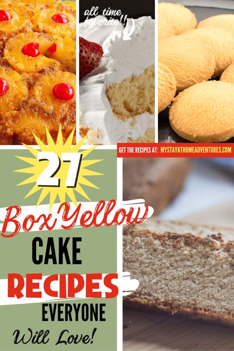 Unlock the potential of box yellow cake mix with these easy-to-make recipes! From delicious classics to out-of-the-box creations, make the most of your cake mix with these creative flavors. Try them now and start baking something amazing! #baking #caketips #yellowcakemixrecipes via @mystayathome Yellow Box Cake Mix Recipes, Yellow Cake Mix Desserts, Box Cake Mix Recipes, Rhubarb Dump Cakes, Boston Cream Poke Cake, Yellow Cake Mix Recipes, Banana Pudding Poke Cake, Pineapple Cake Recipe, Pumpkin Crunch Cake