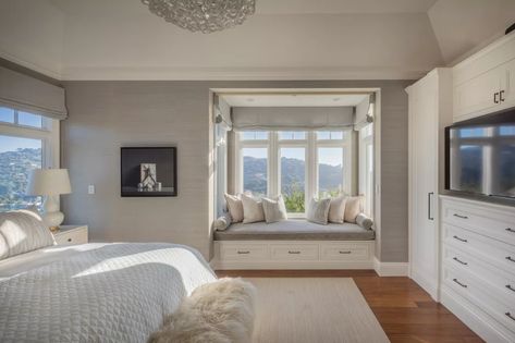 Reading Nook | Bedroom window seat, Belvedere Island, near San Francisco Bedroom Window Seat, Window Seat Design, Bedroom Nook, Bedroom Seating, Bedroom Windows, Modern Bedroom Design, Room Design Bedroom, The Bedroom, Room Ideas Bedroom