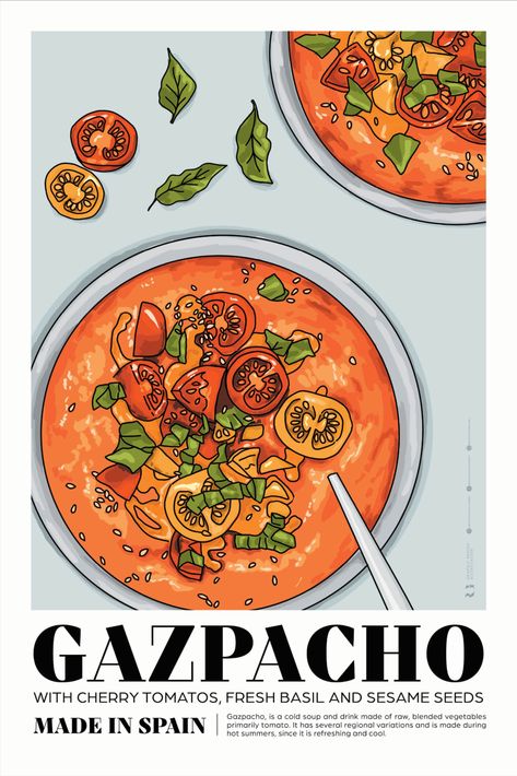 Gazpacho | Tomato Painting | Vegetable Painting | Gazpacho Poster | Gazpacho Print | Gazpacho Recipe Print | 12x18 Art Print | 18x24 Prints

Need a splash of color in your kitchen, dining, or restaurant? Need a fun unique gift for a Spanish food lover? This Gazpacho Art Print is exactly what you are looking for! Soup Poster, Tomato Painting, Kitchen Wall Prints, Vintage Food Posters, Gazpacho Recipe, Vegetable Painting, Restaurant Poster, Food Wall Art, Vintage Poster Design