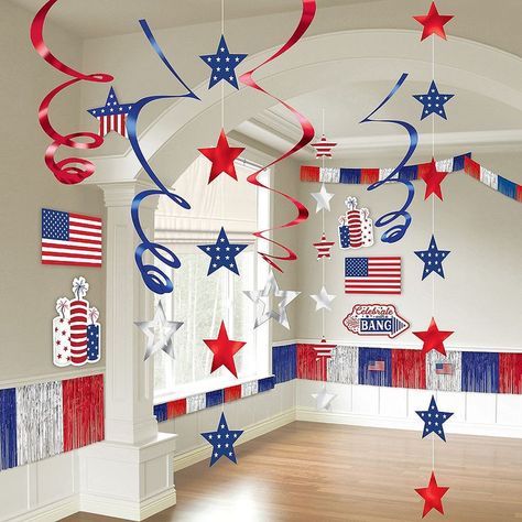 Usa Theme Party, Shane Eagle, American Party Decorations, Large Garland, Bunting Diy, Paper Flower Garlands, Usa Party, American Party, Fourth Of July Decorations