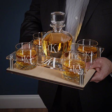 Whisky Decanter Display, Decanter Tray, Whiskey Decanter Display Bar, Mens Decanter Set, Custom Serving Tray, Custom Whiskey Glasses, Whiskey Decanter Set Homewetbar, Engraved Glassware, Rocks Glasses Whiskey