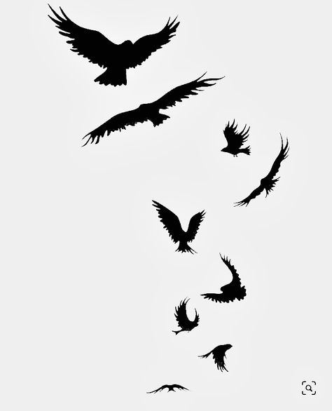 Manly Bird Tattoo, Flying Black Bird Tattoo, Crow In Flight Tattoo, Birds Flying Tattoo Design, To The End Tattoo, Four Birds Tattoo, Birds Tattoo Men, Sparrow Tattoo Men, Black Birds Tattoo