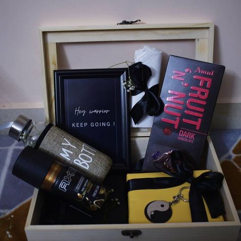 #hamperforhim #woodenbox #woodenhamperbox #blackthemed #themedhamper #hamperforbestfriend #hamperforboyfriend #hamperforbrother #hamperoflove #h Diy Gift Hampers For Men, Hampers Ideas For Men, Gift Hampers For Men Birthdays, Birthday Hampers For Him, Hampers Aesthetic, Insta Sticker, Handmade Hamper, Hampers For Him, Hampers For Men