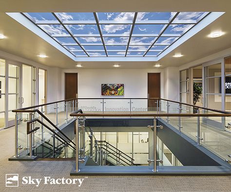 Sky Light Ideas Ceilings, Open To Sky Design In House, Sky Light Architecture, Interior Skylight Design, Open To Sky Design, Skylight Design Roof Light, Virtual Skylight, Skylight Design Architecture, Sky Light Ideas