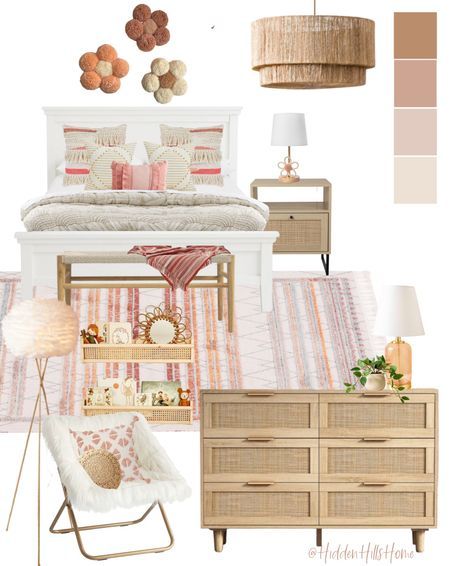 Teen Boho Bed, Teenage Boho Room, Girls Bohemian Bedroom Ideas, Boho Pink And Orange Bedroom, Boho Bedroom Kids Girl, Girly Boho Bedroom Pink, Pale Pink Boho Bedroom, Natural Life Bedroom Ideas, Toddler Big Girl Room Ideas