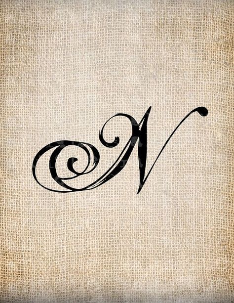 Antique Letter N Script Monogram Digital by AntiqueGraphique, $1.00 Collagraphy, The Letter N, Sacred Geometry Tattoo, Stylish Alphabets, Desain Quilling, Alfabet Letters, Initial Tattoo, Alphabet Wallpaper, Script Monogram