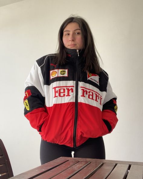 Retro Ferrari, Racing Women, Ferrari Vintage, Vintage Racing Jacket, Ferrari Jacket, Picture Jokes, White Ferrari, Shopping Wishlist, Racing Jackets