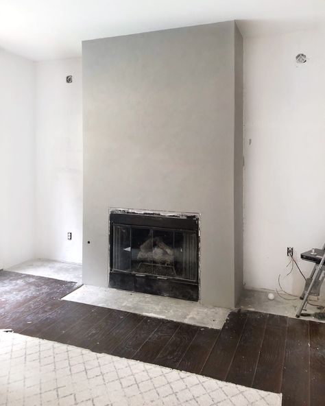 DIY a Cement Look Fireplace for less than $100 - Angela Rose Home Diy Concrete Fireplace, Angela Rose Home, Concrete Fireplace Surround, Reface Fireplace, Roman Clay, Cement Furniture, Stucco Fireplace, Portola Paint, Angela Rose