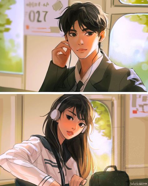 Lydia Elaine, Couples Eyes Contact, Manhwa Couple, Drawing Cartoon Faces, Doraemon Wallpapers, Instagram Creative Ideas, Art Couple, Art Area, On The Train