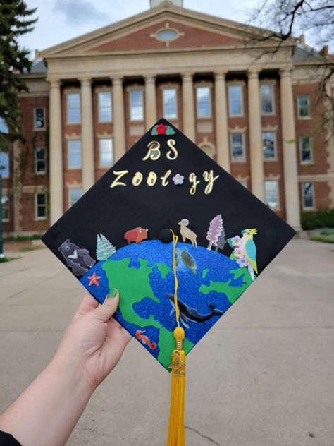 #zoology #classof2022 #animals #graduationcap Animal Graduation Cap Ideas, Zoology Graduation Cap, Animal Science Graduation Cap, Animal Graduation Cap, Grad Cap College, Biology Graduation Cap, Cap Painting, Graduation Cap Ideas, College Graduation Cap Decoration