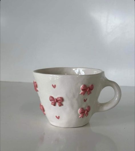 Aesthetic Crockery, Polymer Clay Aesthetic, Tazas Aesthetic, Coquette Mug, Mugs Ceramic, M Design, Tanah Liat, Pretty Mugs, Pink Cups