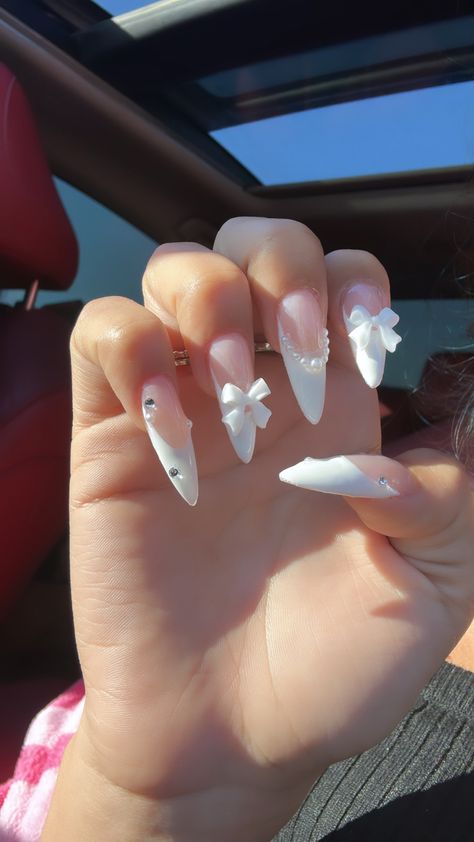 White French Wedding Nails, Luxury French Tip Nails, Almond Nails With Gems, Baddie Nails, Girly Acrylic Nails, Soft Nails, Pink Acrylic Nails, Square Acrylic Nails, Funky Nails