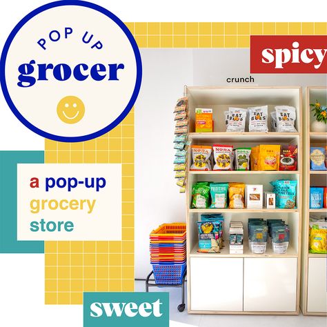 Pop Up Grocer, Grocery Store Branding, Grocery Branding, Grocery Design, Bulk Store, Korean Colors, Grocery Store Design, Kids Pop, Pos Display