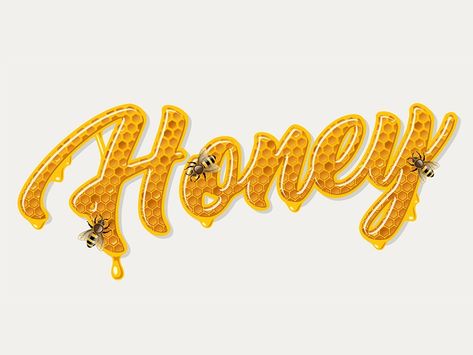 Honey lettering by DGIM studio on Dribbble Craft Beer Logo, Tattoo Word Fonts, Comb Honey, Honey Label Design, Food Business Card, Honey Logo, Honey Art, Pirate Eye Patches, Honey Label