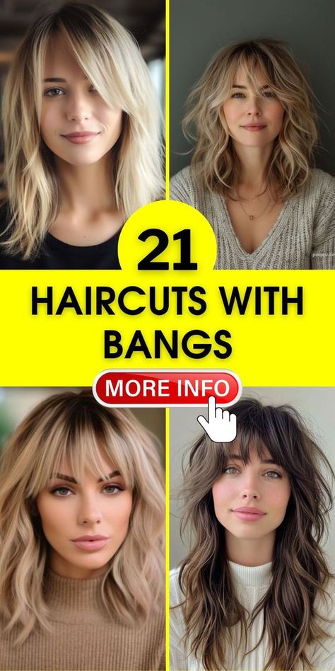 For those who love a timeless look, long haircuts with bangs offer elegance and femininity. Incorporate curly textures or go for a sleek, straight finish to personalize your style further. Layered Lob Haircut With Bangs, Short Layered Haircuts With Bangs, Lob Haircut With Bangs, Lob Haircut Layered, Medium Haircuts With Bangs, Curly Bobs, Long Haircuts With Bangs, Long Bob With Bangs, Straight Across Bangs