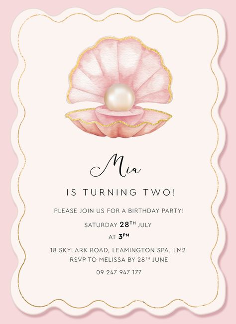 Shell Themed Party, Shell Birthday Party, Invitation Card Design Birthday, Beach Birthday Invitations, Shell Party, Perfume Bar, Pearl Baby Shower, Beach Party Invitations, Ocean Theme Birthday