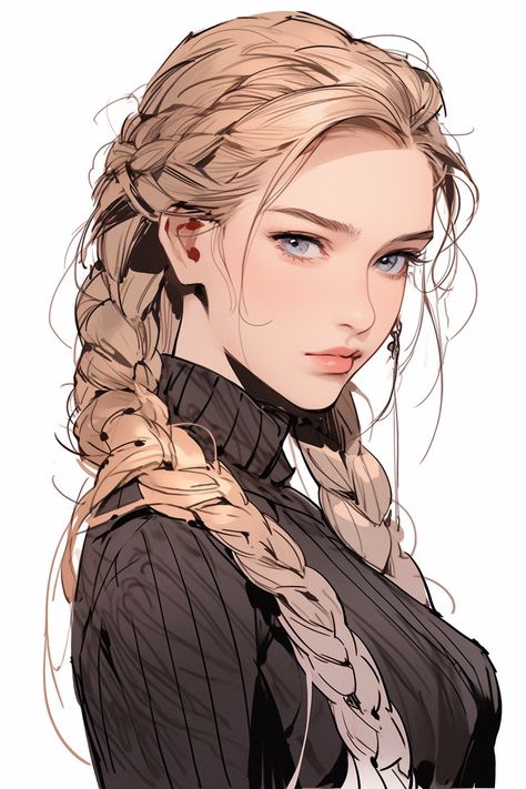 Anime Braids, Drawing Of A Woman, 얼굴 드로잉, Digital Portrait Art, Braid Hair, Digital Art Anime, Digital Art Girl, Character Portraits, A Drawing