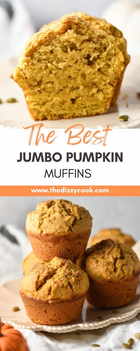 These bakery style Jumbo Pumpkin Muffins are large and in charge! With a fluffy cinnamon pumpkin bread and crunchy sugar top, they're just like the jumbo muffins you pay $6 for! Pumpkin Cranberry Muffins, Moist Pumpkin Muffins, Best Pumpkin Muffins, Cup Of Hot Cocoa, Pumpkin Muffins Easy, Pumpkin Muffin Recipes, Streusel Muffins, Pumpkin Chocolate Chip Muffins, Pumpkin Cranberry