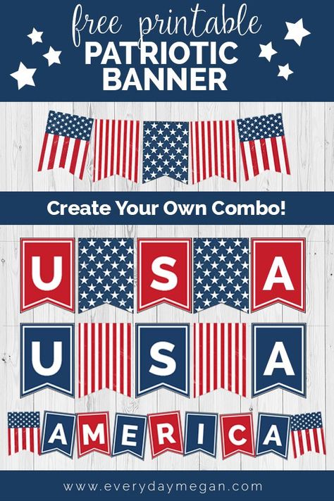 Free printable patriotic banner! Perfect for any patriotic holiday, event or occasion! Or use to decorate your home and show your American pride! Yellow Paper Flowers, Flower Making With Paper, Patriotic Classroom, Patriotic Display, American Flag Banner, Patriotic Banner, Ribbon Flag, Diy Graduation Cap, Easy Wall Hanging