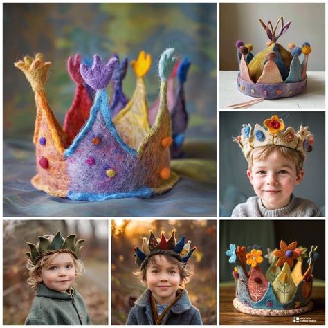 Diy Waldorf Toys, Waldorf Birthday Crown, Waldorf Home, Waldorf Crown, Woodland Fairy Party, Princess Hat, Felt Crown, Doll Scenes, Diy Crown