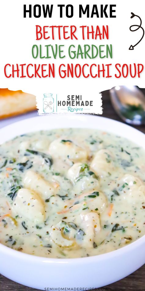 Love the Chicken Gnocchi Soup from Olive Garden? If so, you're going to fall head over heals for this Olive Garden Copycat recipe! This soup is Better Than Olive Garden Chicken Gnocchi Soup and it's full of flavor, chicken and gnocchi! Chicken Soup Olive Garden Gnocchi, Chicken Meatball Gnocchi Soup, Gnocchi Soup No Meat, Chicken Noke Soup, Copycat Olive Garden Chicken Gnocchi Soup Crockpot, Olive Garden Chicken Tortellini Soup, Creamy Nochi Soup, Copycat Chicken And Gnocchi Soup, Chicken And Nokia Olive Garden