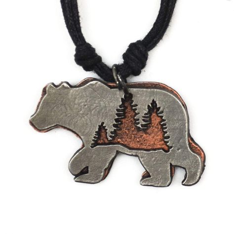 PRICES MAY VARY. N1257 Pewter Cotton Cord Necklace - Bear with Pine Trees Size: Pendant measures approximately 1.25 inches x 1.25 inches Materials: Pewter base metal with antique silver antique copper plating Cord measures 17 inches with a 2 inches extender Cotton Cord Necklace, Cotton Necklace, Necklaces Pendant, Homemade Jewelry, Fashion Toys, Pine Trees, Elegant Accessories, Jewelry Inspo, Cord Necklace