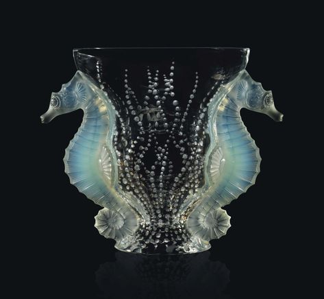 A POISEDON VASEdesigned 2004number 29 from an edition of 99, clear, frosted and opalescent, boxed with a certificate Lalique Crystal, Bernard Shaw, Seahorses, Gorgeous Glass, Vase Design, Glass Ceramic, Antique Glass, Glass Sculpture, Lalique