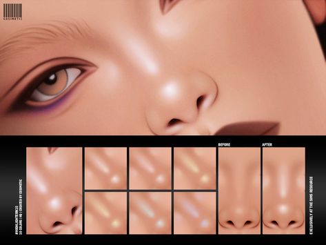 The Sims Resource - Highlighter N15 Egyptian Eyeliner, Nose Highlight, Mod Makeup, Sims 4 Cheats, The Sims 4 Skin, Makeup Cc, Skin Details, Sims 4 Cc Makeup, Nose Mask