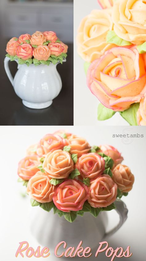 Rose Cake Pops! - SweetAmbs Sweet Ambs roses bouquet flowers floral Homemade Yellow Cake, Cake Cake Pops, Perfect Cake Pops, Flower Cake Pops, Rose Cake Pops, Yellow Cake Mix Recipes, Oreo Cake Pops, Cupcakes Flores, Cake Pop Bouquet